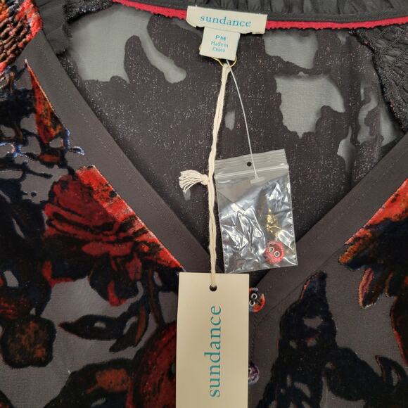 NWT Sundance Burnout Velvet Top Womens Size M Petite Dark Floral Rose Black Goth - Picture 4 of 13